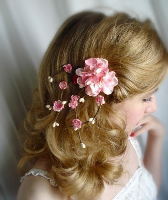 pink cherry blossom hair accessory - SAKURA - bridal flower hair clip