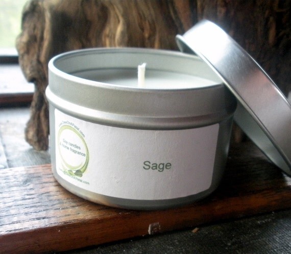 Sage Herbal Soy Candle, Travel Tin 6 oz