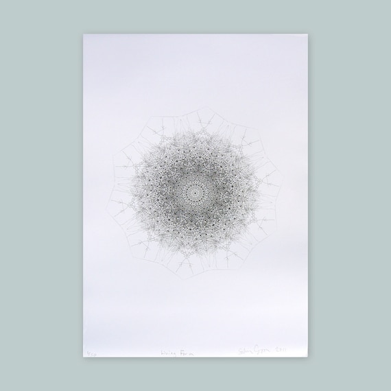 Living Form / mandala print archival print  fine art  black and white abstract drawing