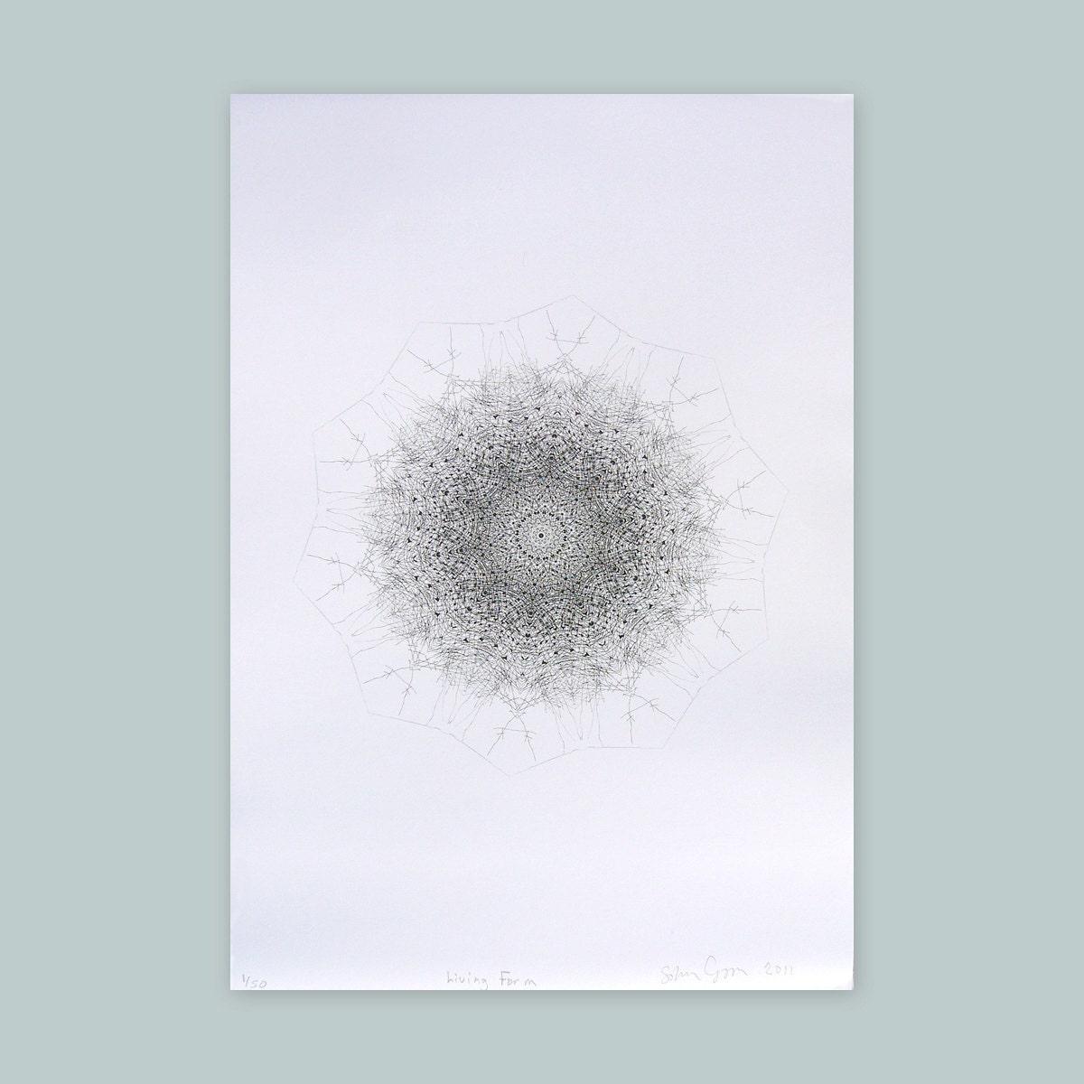 Living Form / mandala print archival print  fine art  black and white abstract drawing