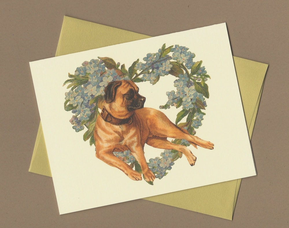 I Love You Card, Love Card - "Love you big time" - Boxer dog, Vintage style handmade card