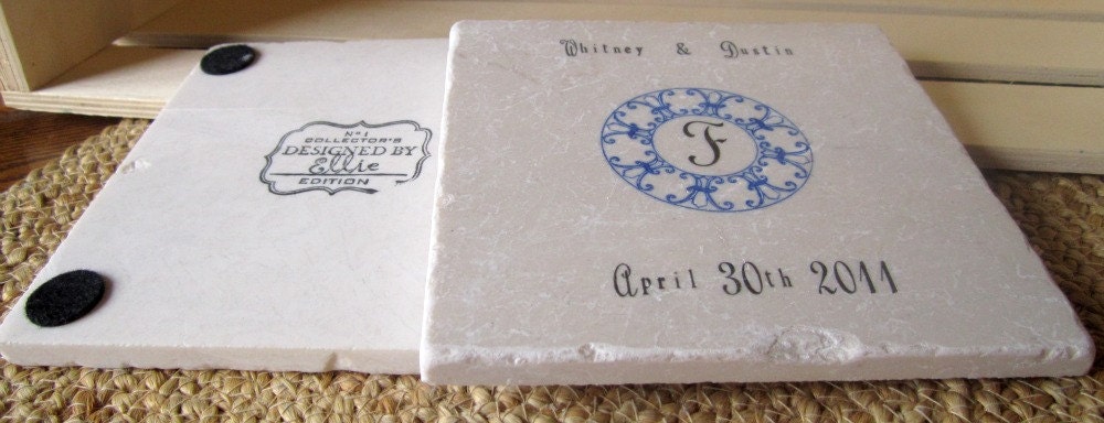ON SALE Monogram Fleur De Lis Tile Trivet, Royal Blue