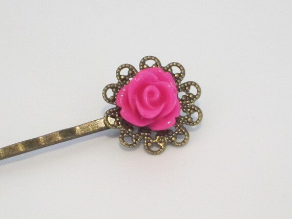 Vintage Inspired Lucite Flower Bobby Pins - Mini Rose on Filigree Frame
