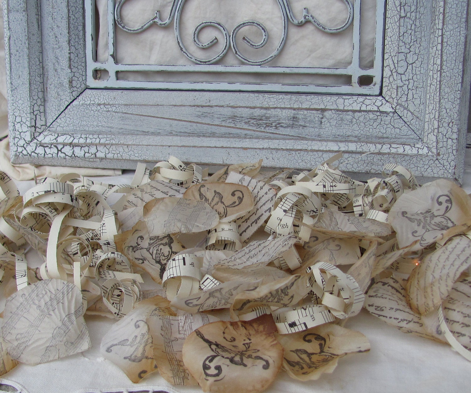 Hand Stamped Flower Petals And Vintage Sheets of Music by My Broken Art on Etsy