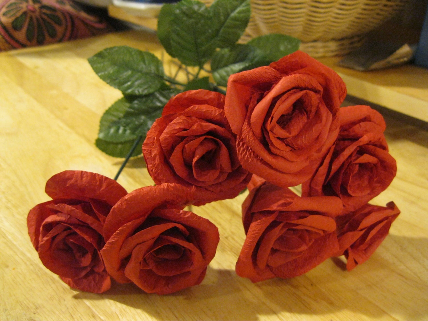 12 LARGE 2.5"  Red Origami Mulberry Paper Flowers Roses Wedding Bridal Party Decoration Bouquet
