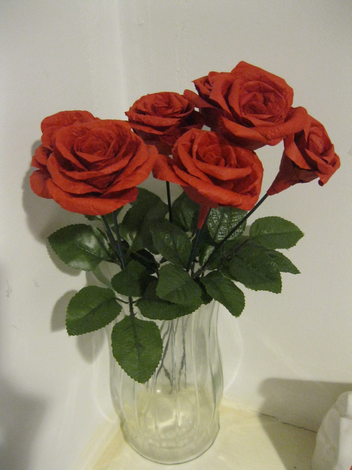 12 LARGE 2.5"  Red Origami Mulberry Paper Flowers Roses Wedding Bridal Party Decoration Bouquet