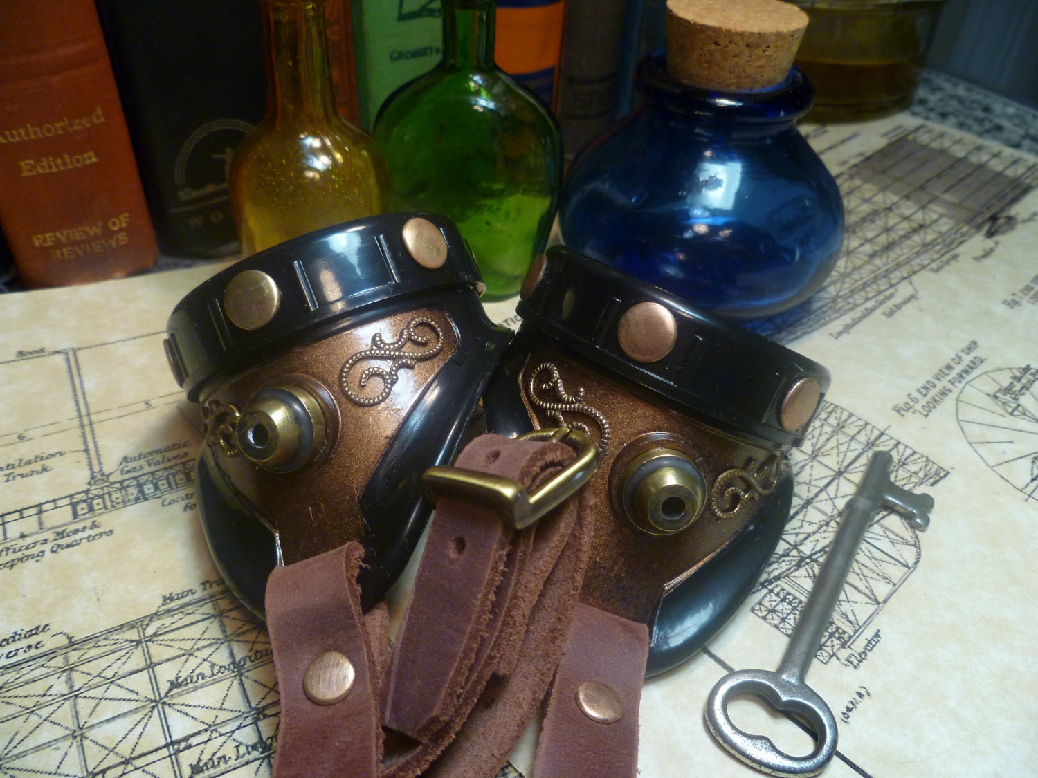 Steampunk goggles airship vintage brass and copper- G001