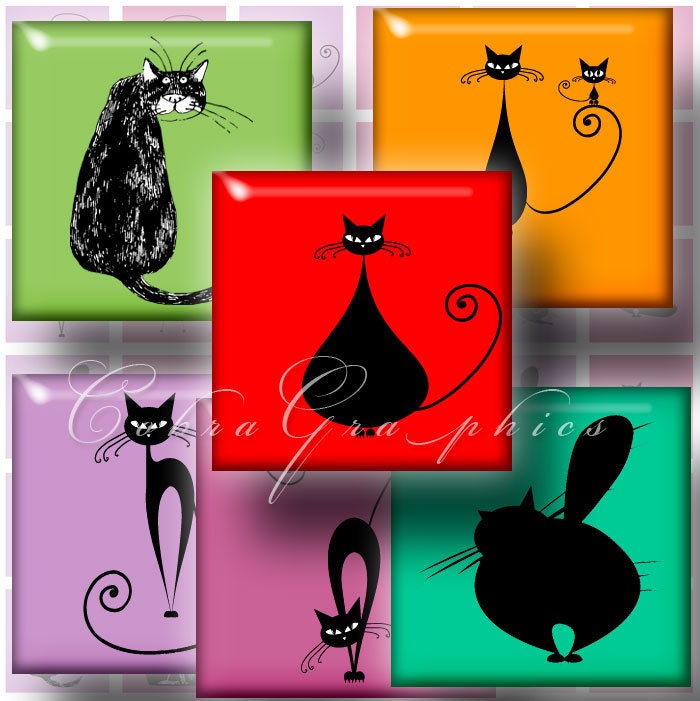 Cats - 1x1 tiles - 5 pages (or 2x2 - 15 pages) - Digital Collage Sheet CG-154 for Scrapbooking Pendant Charms Magnets Stickers JPG