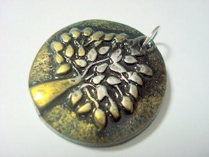 Black Silver and Gold Triangle Tree of Life Handmade Polymer Clay Pendant