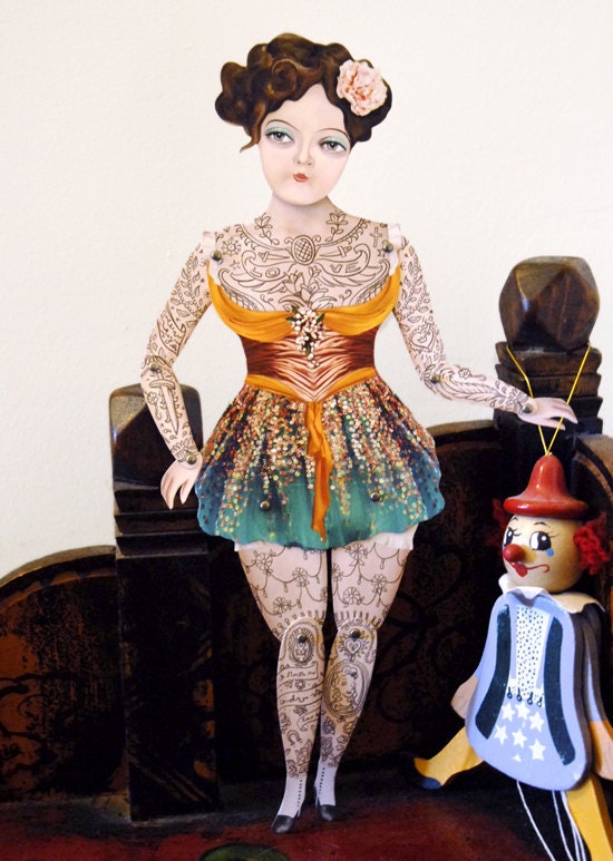 Victorian Tattooed Gal Paper Puppet Doll by crankbunny