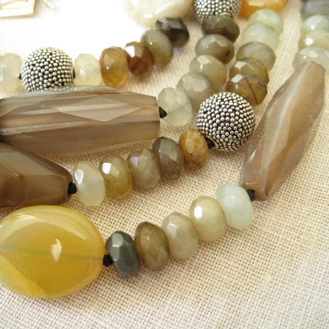 Lace Agate Jasper Long Handstrung Knotted Necklace Silver Clasp