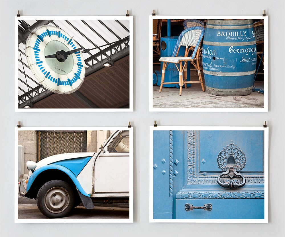 Paris Photography Set, Blue - Fine Art Photograph Prints - Paris Decor - Wall Art - Home Decor - Blue Wall Decor