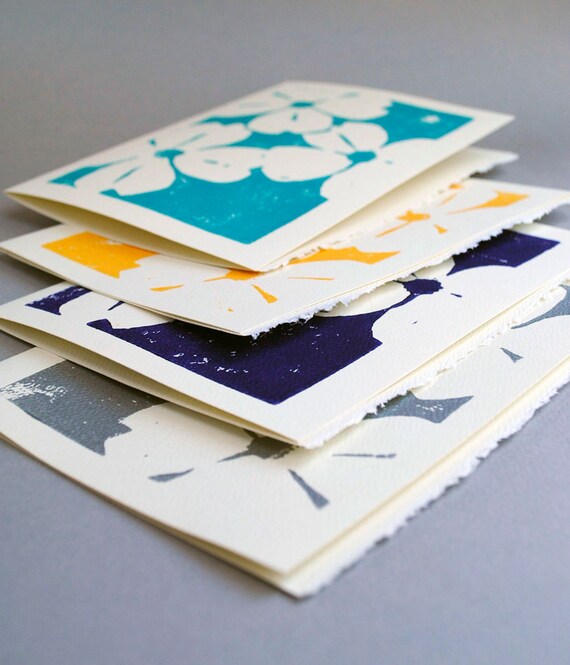 Dogwoods Blank Notecards - Set of Four Linocut Cards - 5 x 7 inches - Choice of Colors