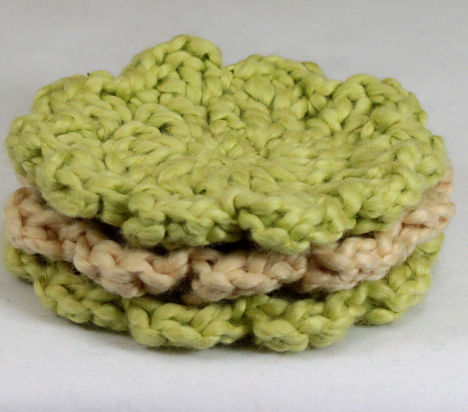 Organic Cotton Flower Face Cloth - Set of 3 -Sage and Macadamia