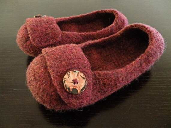 Crocheted Felted Slippers - Adult MEDIUM- Ruby Heather