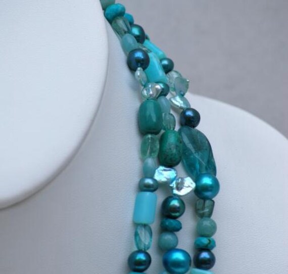 Amazon Dream - Mixed Blue Gemstone Necklace by MixedMediaDesigns1