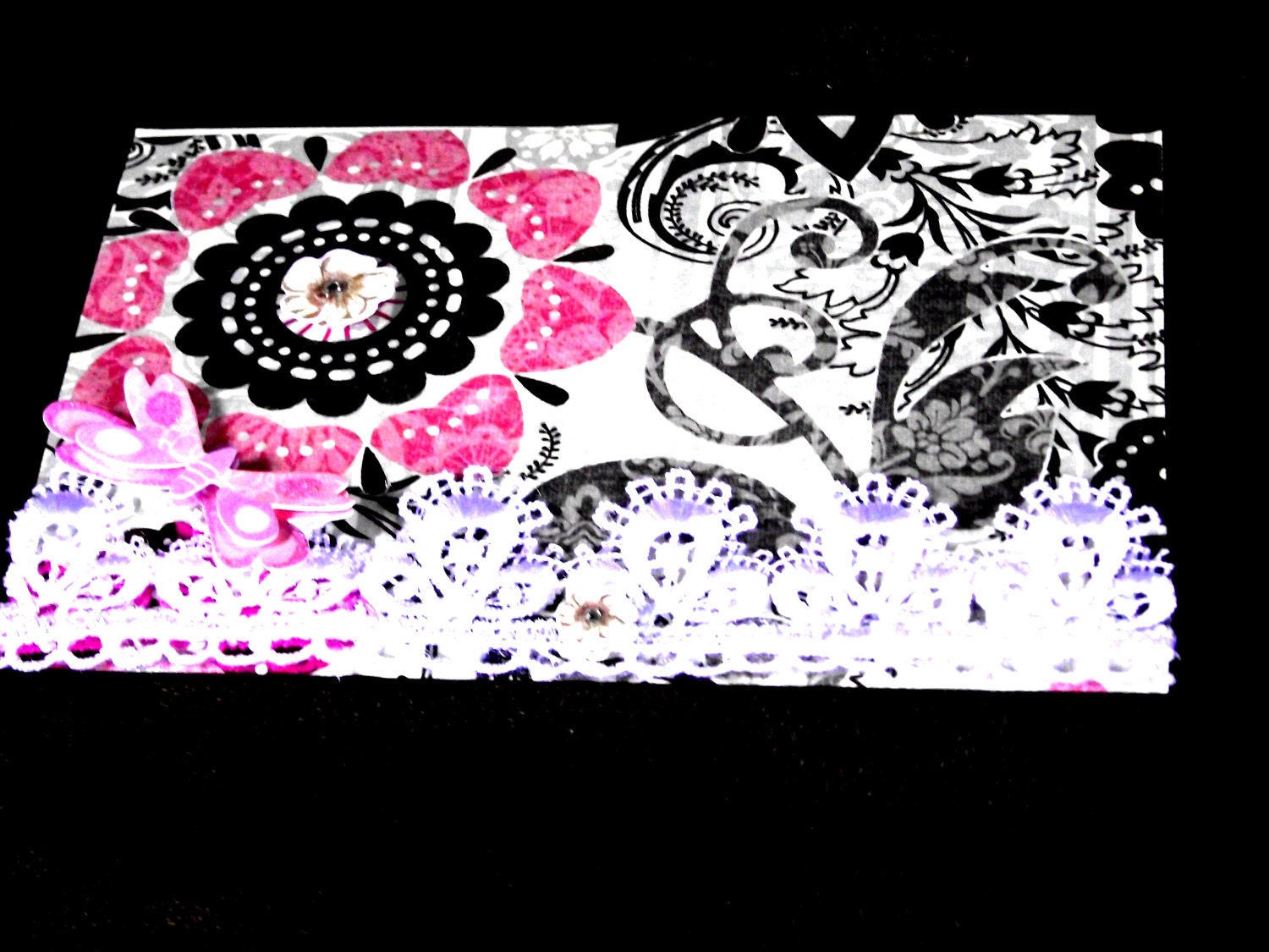 A   Card   With   Lace   And    Three   Dimentional   Butterfly