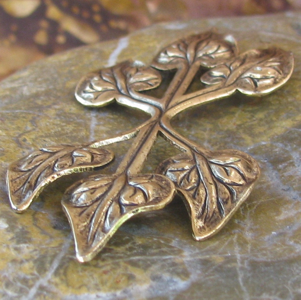 Sale - 1 Large Antique Gold Leaf metal Stamping CO023