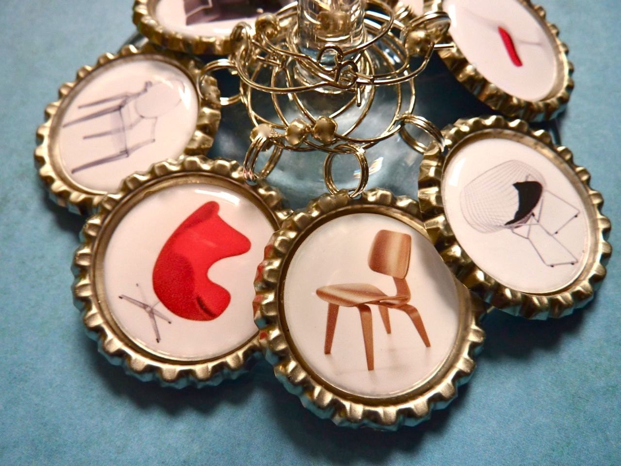 Mid Century modern wine charms. Contemporary chairs party favors.