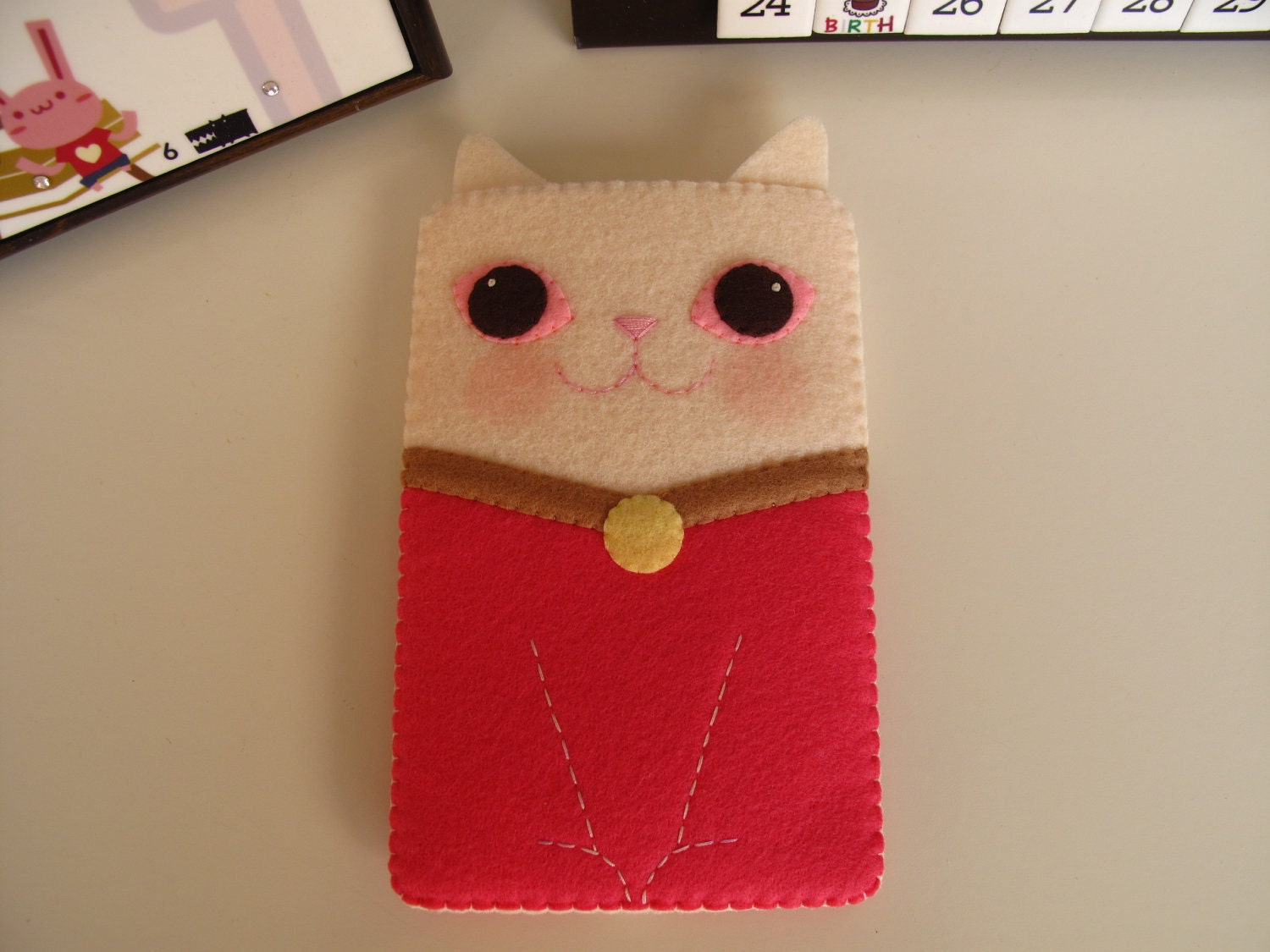 Kitty Handmade Cell Phone/iPhone Case-Cream with Hot Pink (Custom Size Available)