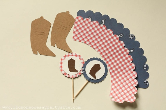 Cowboy Cupcake Wrappers, Cupcake Toppers and Straw Wrappers - FREE SHIPPING