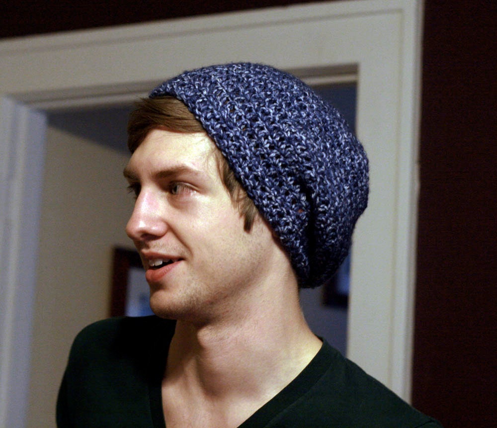 Blue Crochet Slouchy Beanie