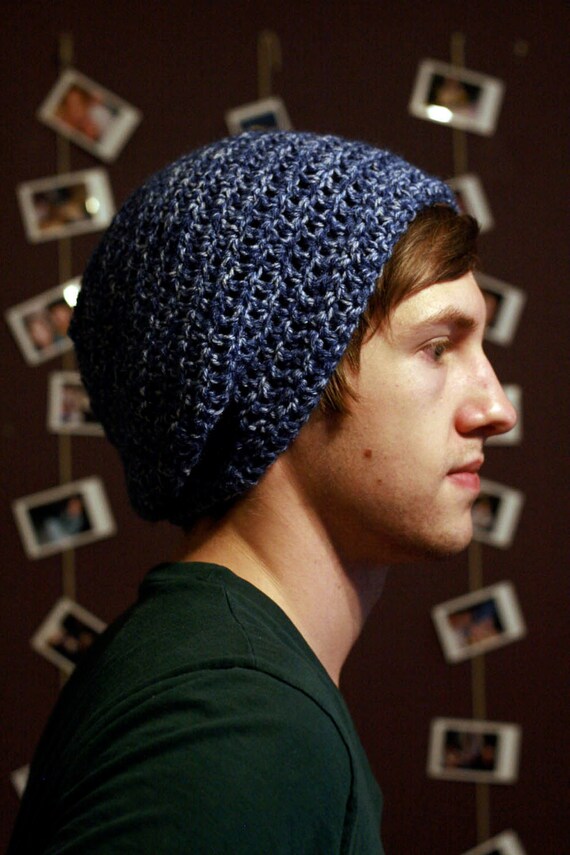 Blue Crochet Slouchy Beanie