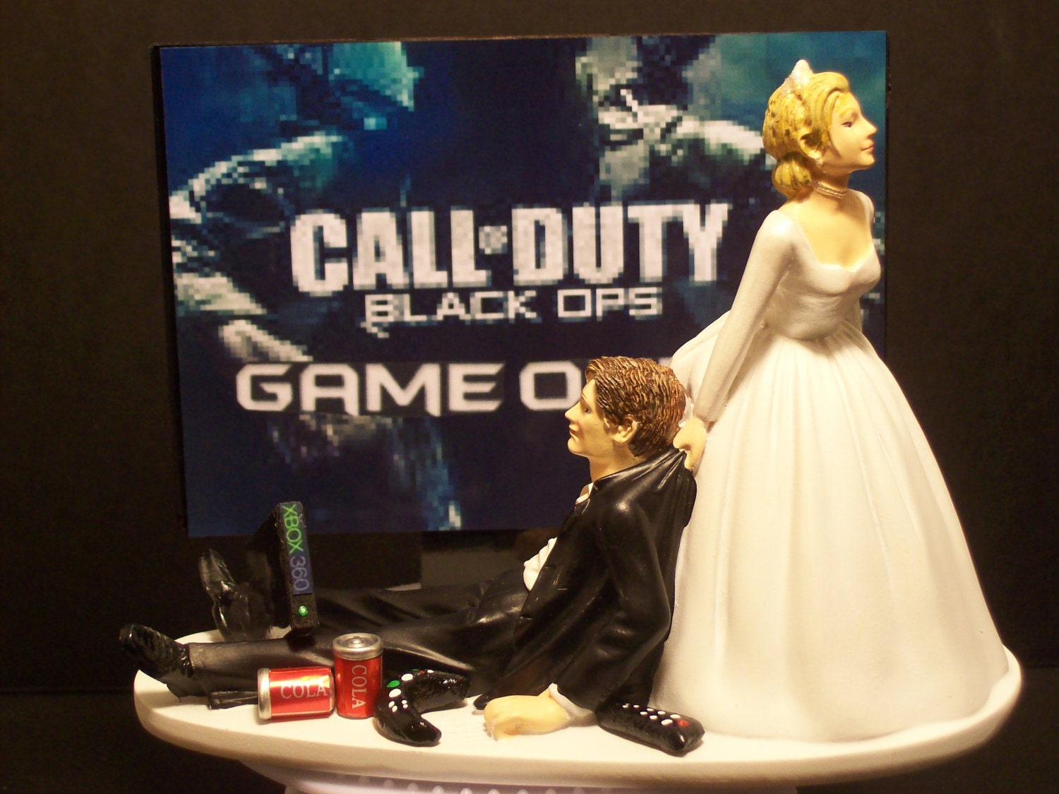 Video Game Call of Duty Black Ops Bride and Groom Funny Wedding Cake Topper