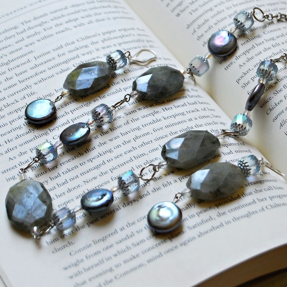 Labradorite, Pearl, Crystal, Glass and Sterling Silver Set