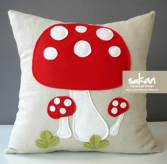 Mushrooms 16x16 - Linen Pillow cover