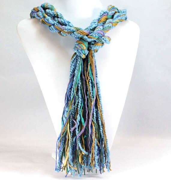 Skinny Scarf - Northern Lights Scarf - Super Long, Vegan, Eco Friendly - Blue
