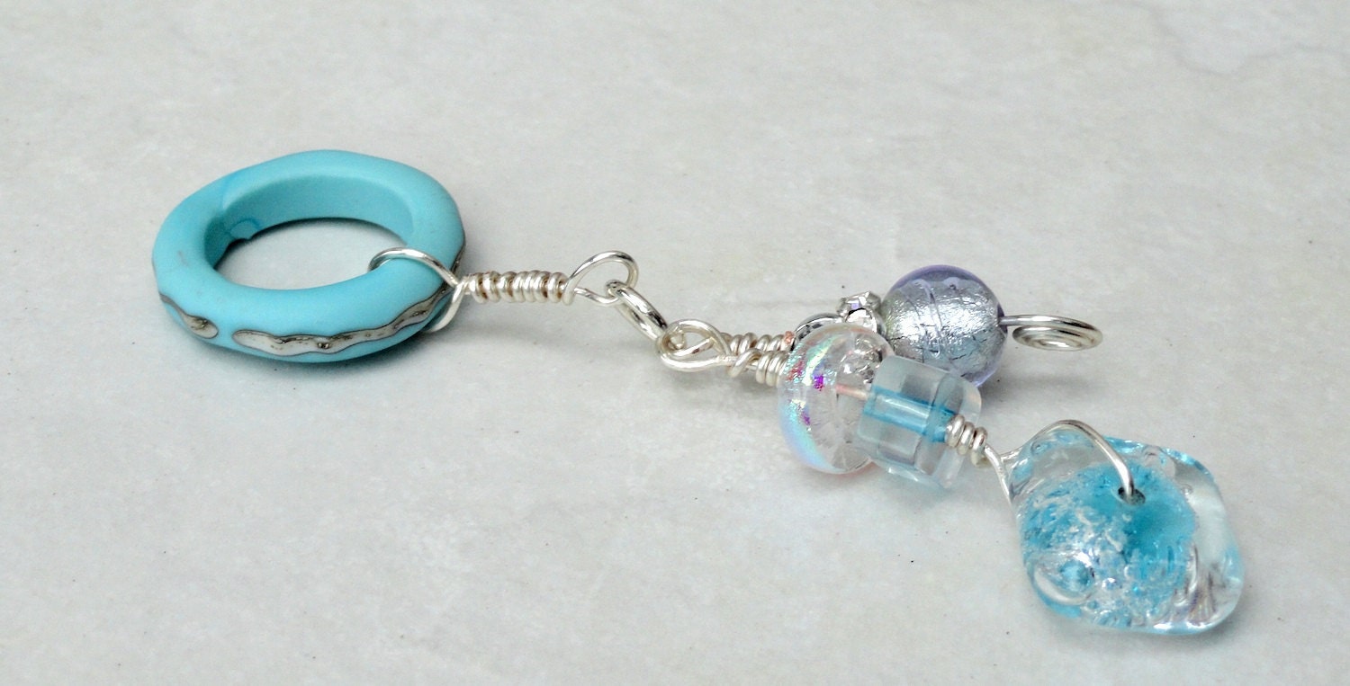 Awesome Aqua Tee Shirt Pendant with Venetian DIcrhoic  Cane Glass and Artisan Beads