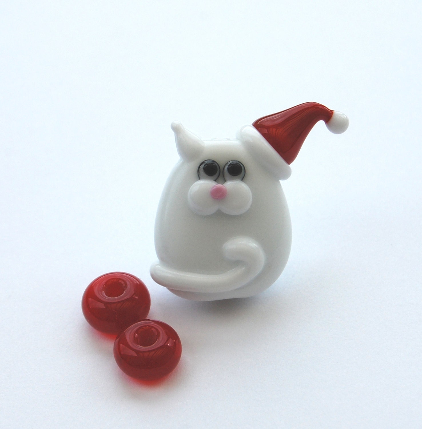 Little Christmas Kitty with Santa Hat Lampwork Bead SRA, FHFteam 2011, UK