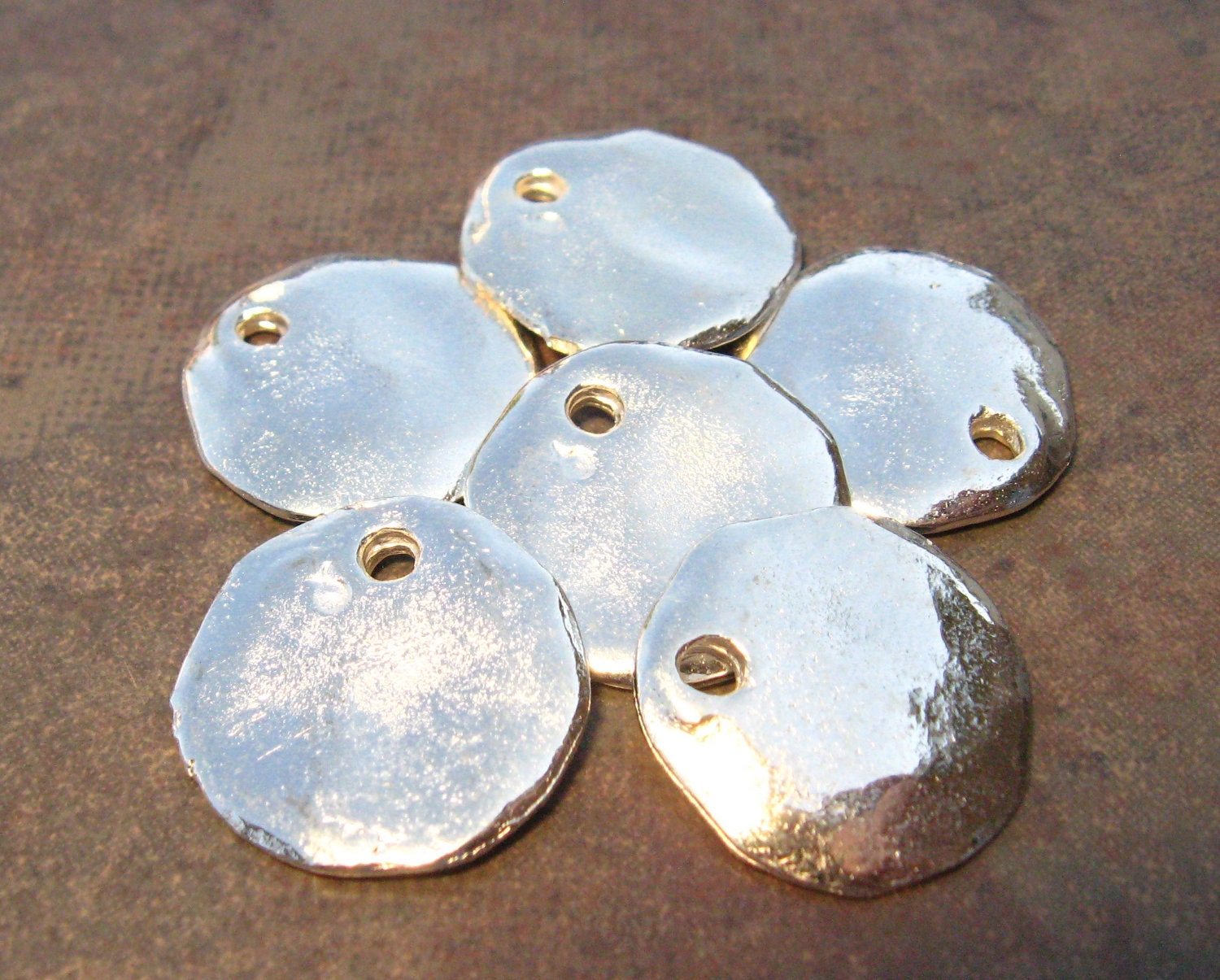 4 Mykonos Greek Casting SILVER CORNFLAKE DANGLE Beads