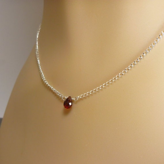 Garnet Necklace with Sterling Silver - Pyrope Garnet - Brick Red Color