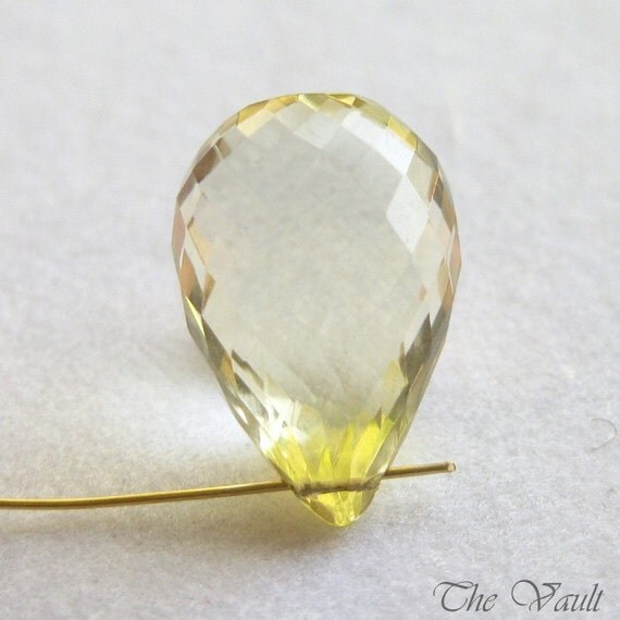 1 Lemon Quartz 16mm flattened faceted pear drop briolette