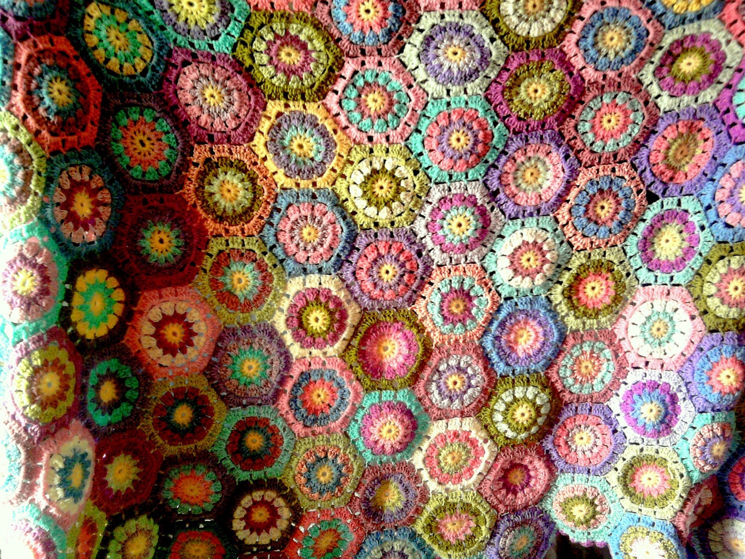 Crochet Hexagonal Granny Squares Afghan Blanket Free Shipment Worldwide