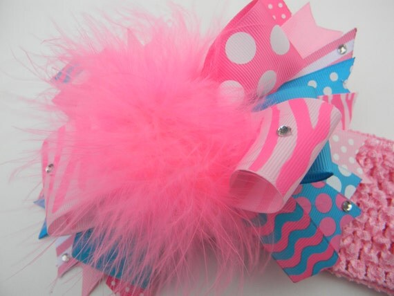 Cotton Candy Over the Top Hair Bow with Headband of your choice