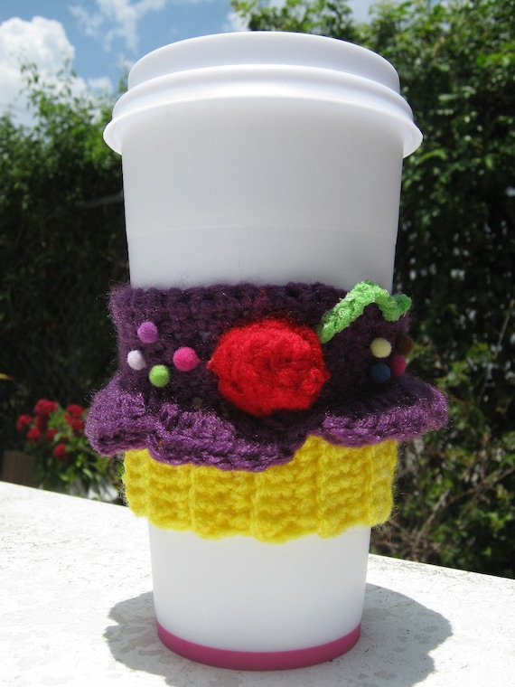 Plum Purple Cupcake Coffee Cozy by PinkFrog4U on Etsy from etsy.com