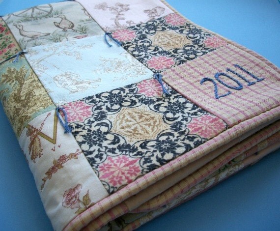 Baby Girl Quilt with Custom Hand Embroidery by Dolce Dreams