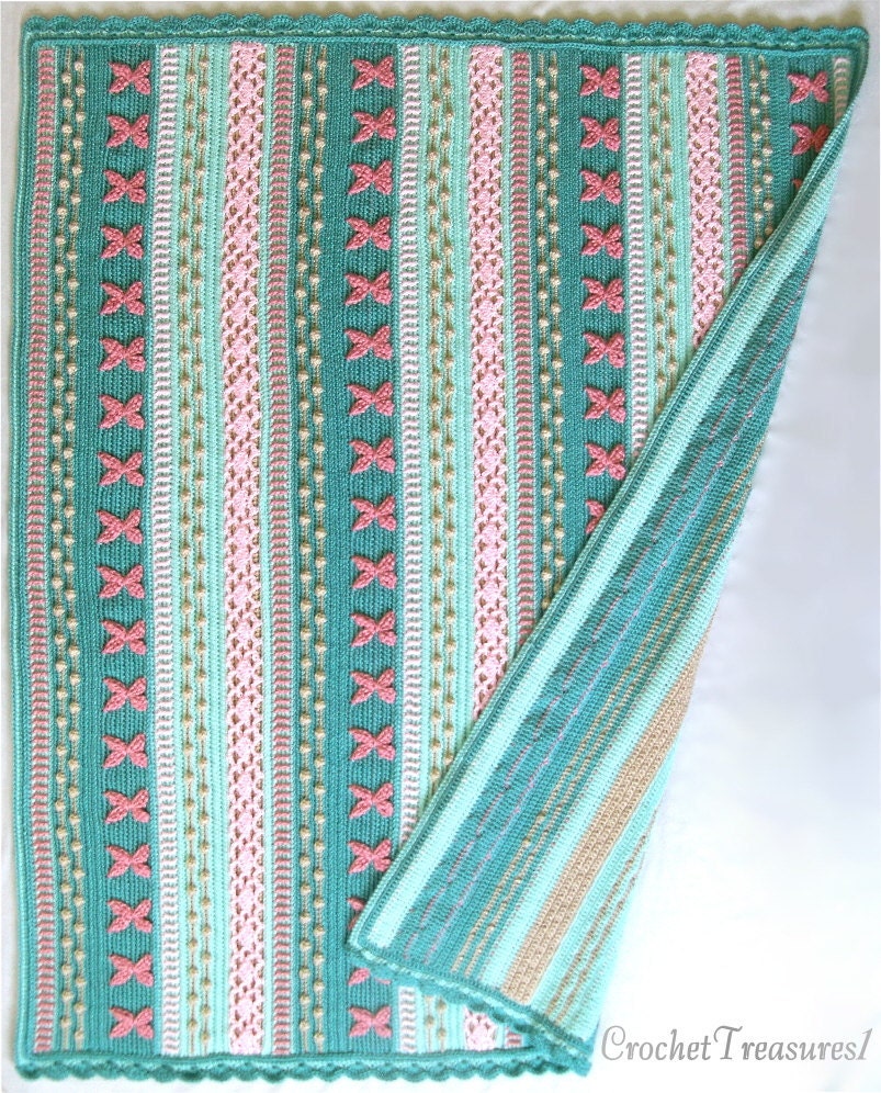 REDUCED PRICE - Mermaid Dreams Throw / new / handmade / afghan blanket  / green / pink / coral / sea shell / baby / spring / unique