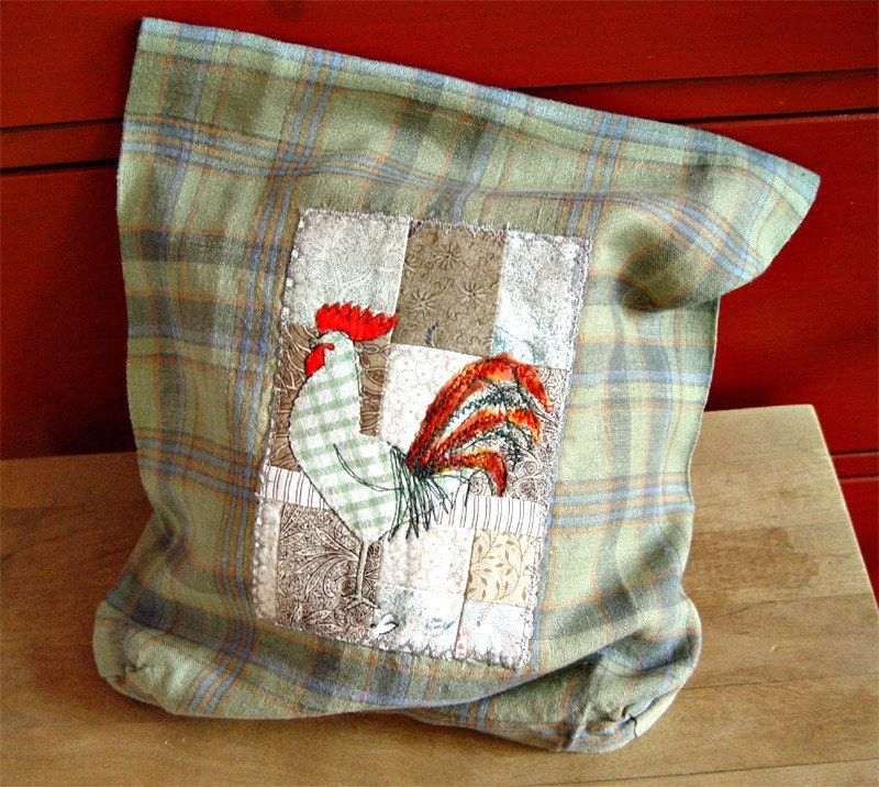Handmade textile rooster bag - green