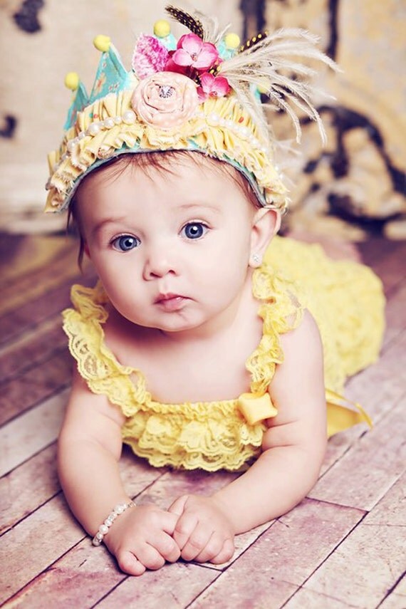 Well Yellow There Couture Crown Headpiece-vintage, couture, hair, hat, head, crown, tiara