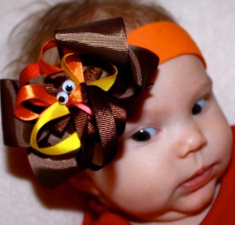 10% off by liking Lebelle Boutique on Facebook...Thanksgiving Turkey Hair Clip and Brown Boutique Hair Bow