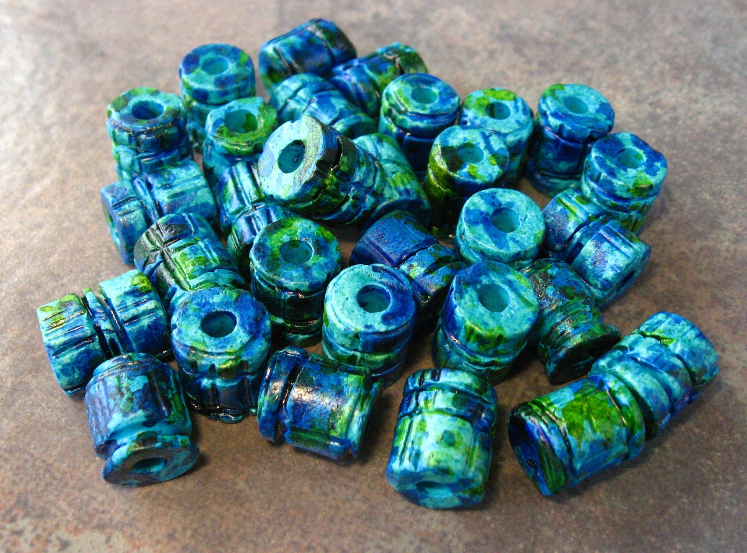 AEGEAN Mykonos Greek Ceramic Beads - 5 Carved Barrels