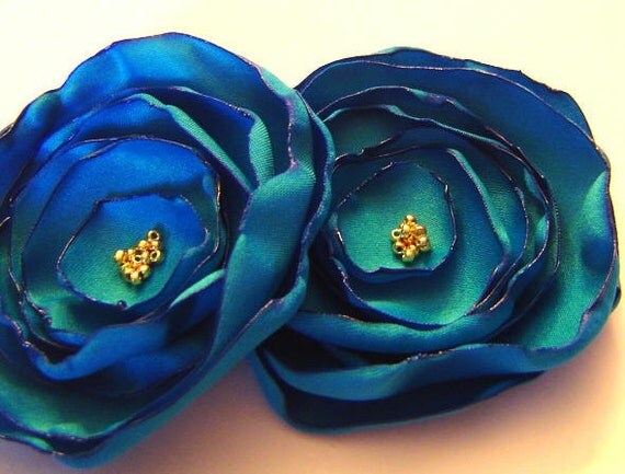 Dark Malibu Blue Matte Satin Rose Peony Poppy Pins Bobby pin Bridal Set