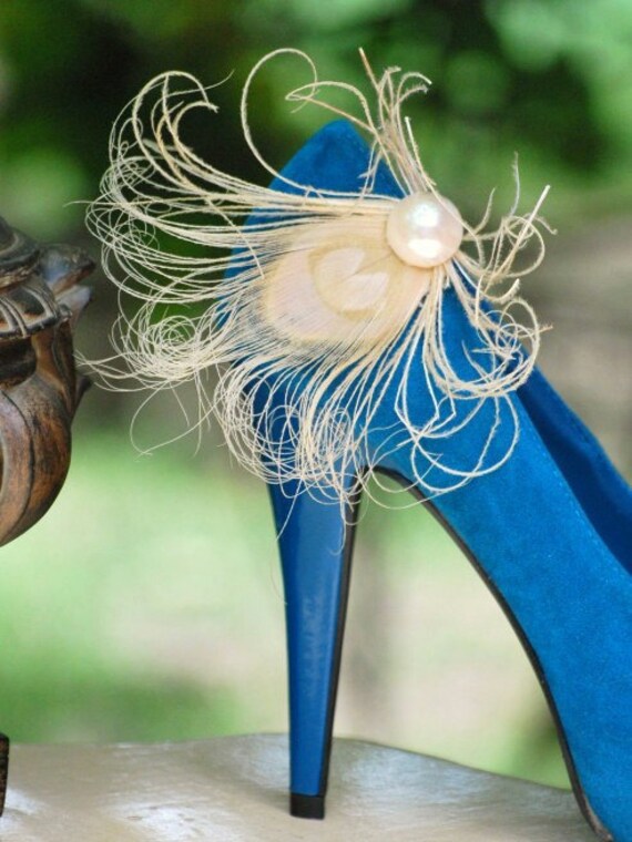 Ivory Peacock Pearl Shoe Clips Special Day Stylish Elegant Couture Stunning