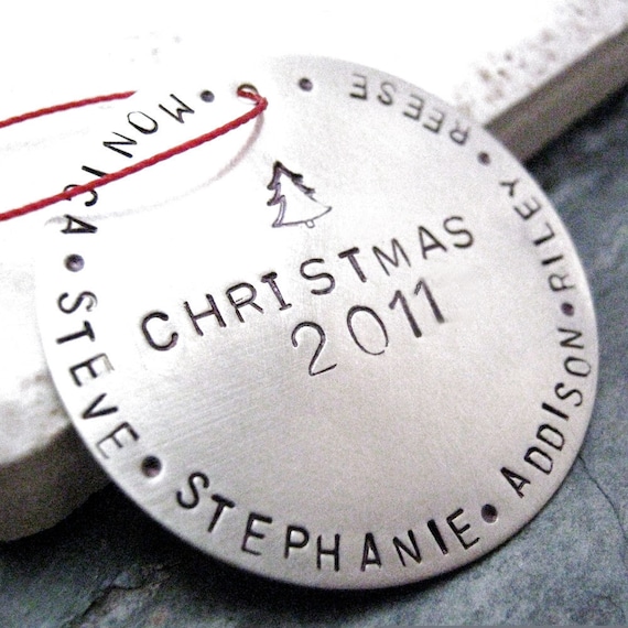 Personalized Christmas Ornament, nickel silver, family names or other wording around the edges, please read listing for specs