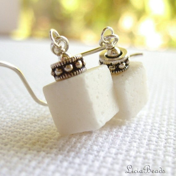Sugar Baby - Cubed white coral and sterling earrings