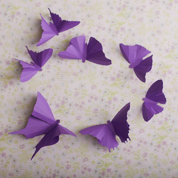 3D Wall Butterflies, 10 Violet Butterfly Silhouettes for Girls Room, Nursery, and Home Art Decor